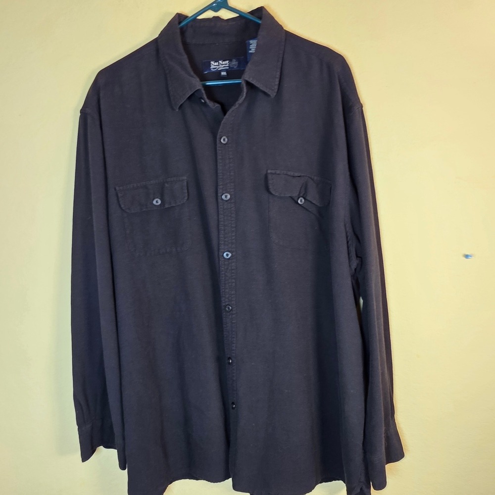 Nat Nast Luxury Originals Silk Cotton Waffle Shirt Mens XXL Charcoal Black